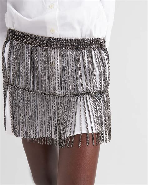 Steel Gray Miniskirt With Metal Chain Fringe 